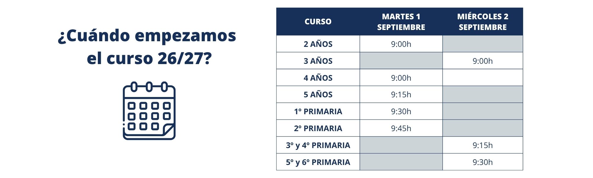 Cuando empezamos curso Martes y Miercoles 26-27