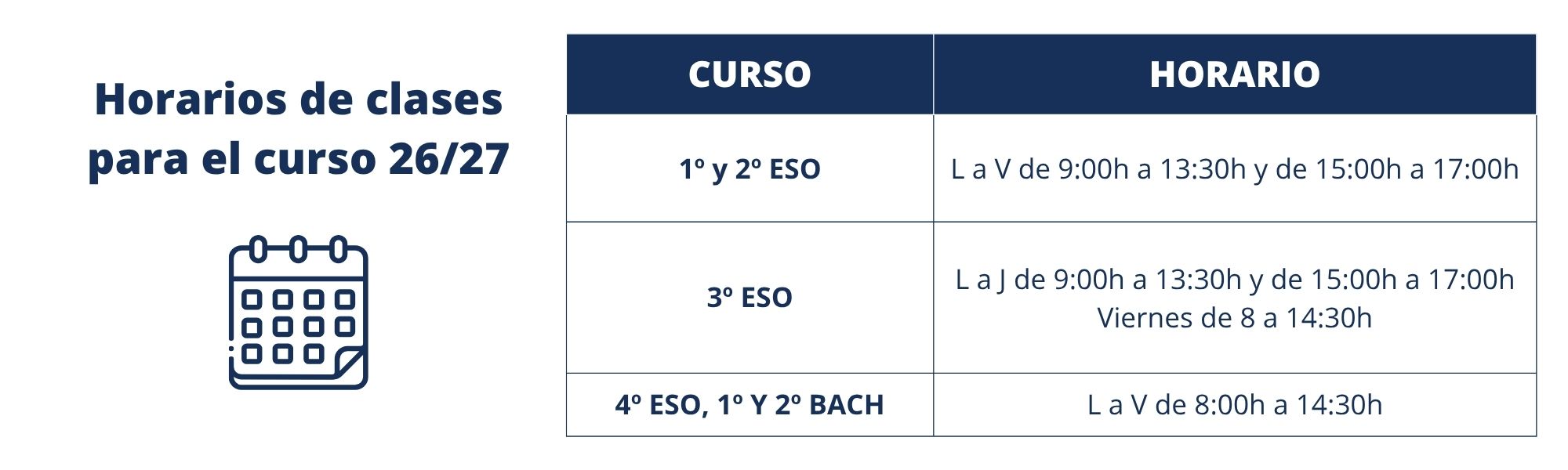 Horarios Clases Curso 26-27